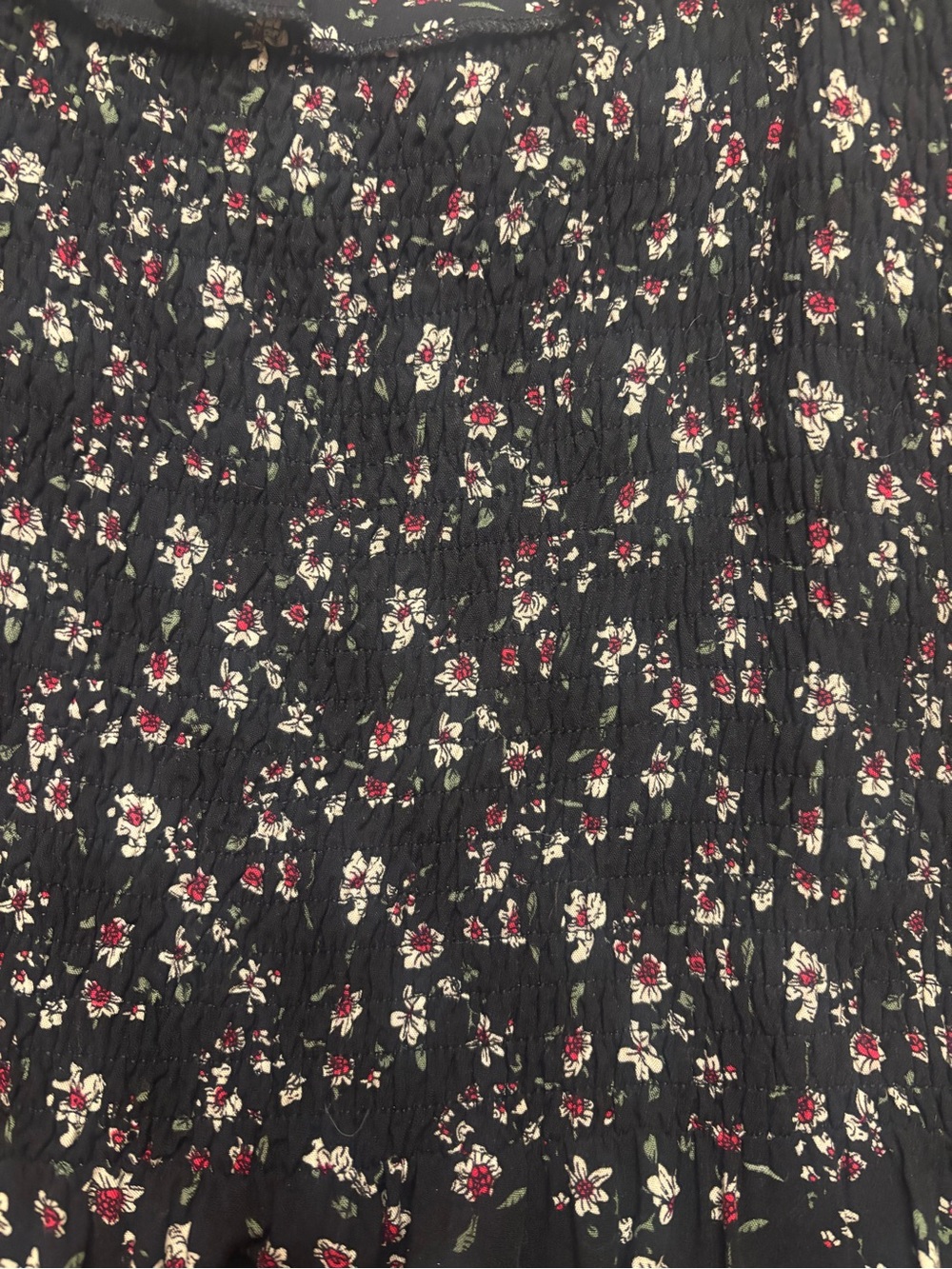Natural Life Black Ditsy Floral Smocked Bodice Maxi Dress Boho Size Medium - Picture 5 of 8